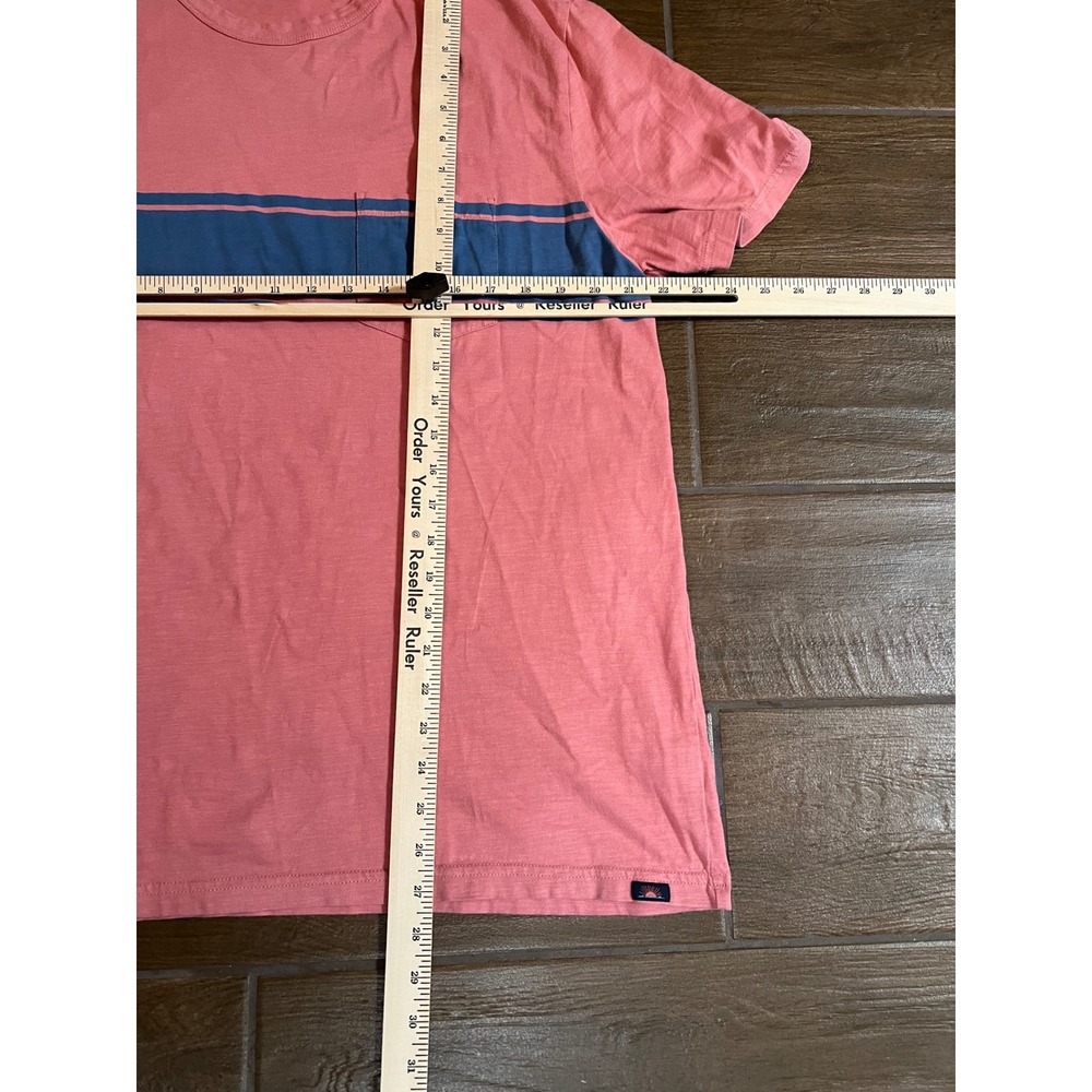 Faherty Sunwashed Organic Cotton Pocket Tee Mens Large Pink Blue Stripe Shirt - Picture 4 of 6